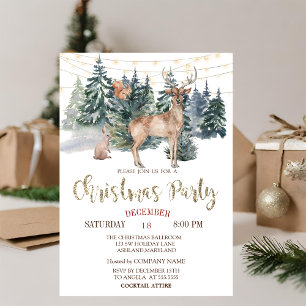 Invitation Renneaux aquarelle, Fête de Noël en forêt