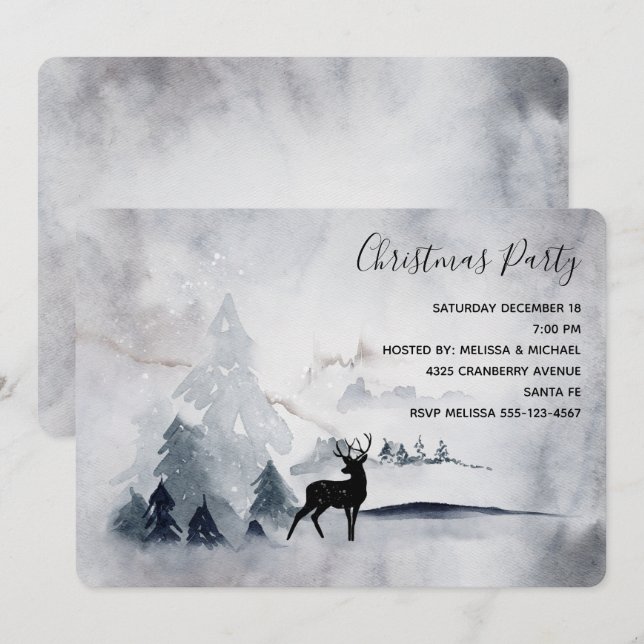 Invitation Rennes dans l'Aquarelle gris sauvage Noël (Devant / Derrière)