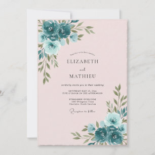 Invitation Renoncule Rose Ardoise Eucalyptus Mariage