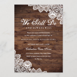 Invitation Renouveau de la dentelle de bois rustique