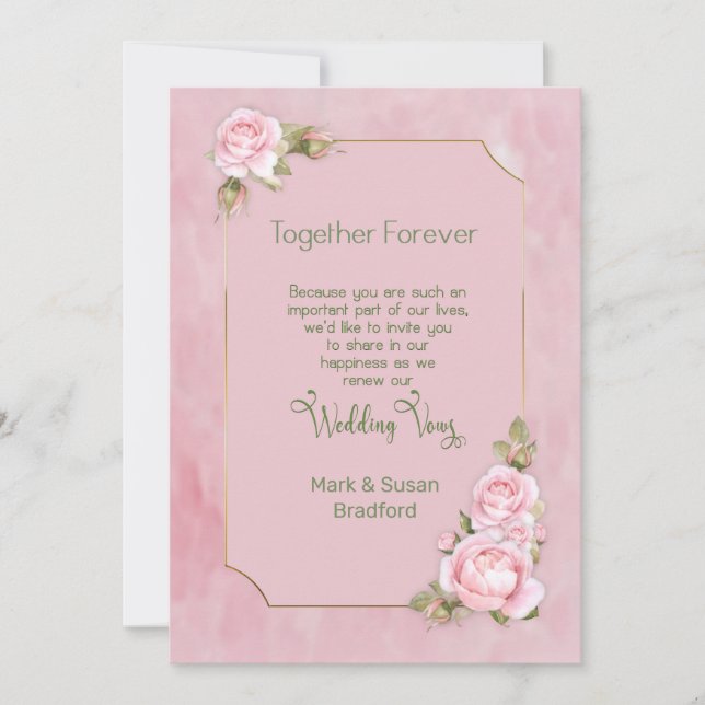 Invitation Renouveler les vues Mariages, Roses roses, Élégant (Devant)