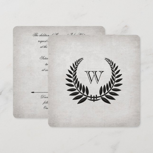 Invitation Renouvellement de la Vow Monogramme Black Laurel (Devant / Derrière)