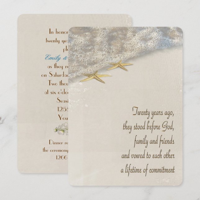 Invitation Renouvellement de la Vow Starfish pour le 20e anni (Devant / Derrière)
