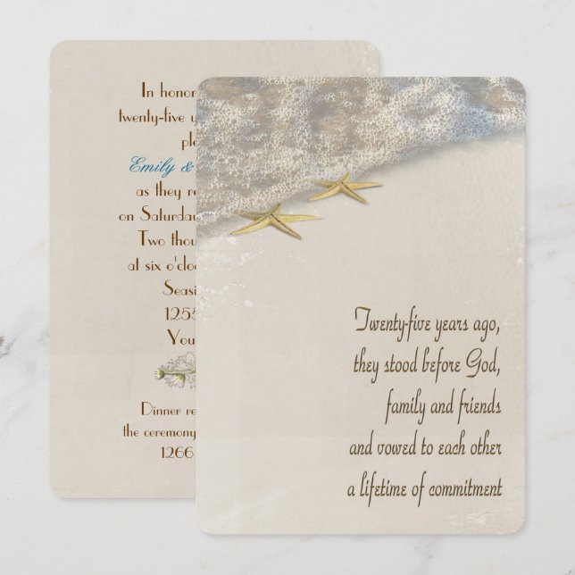 Invitation Renouvellement de la Vow Starfish pour le 25e anni (Devant / Derrière)