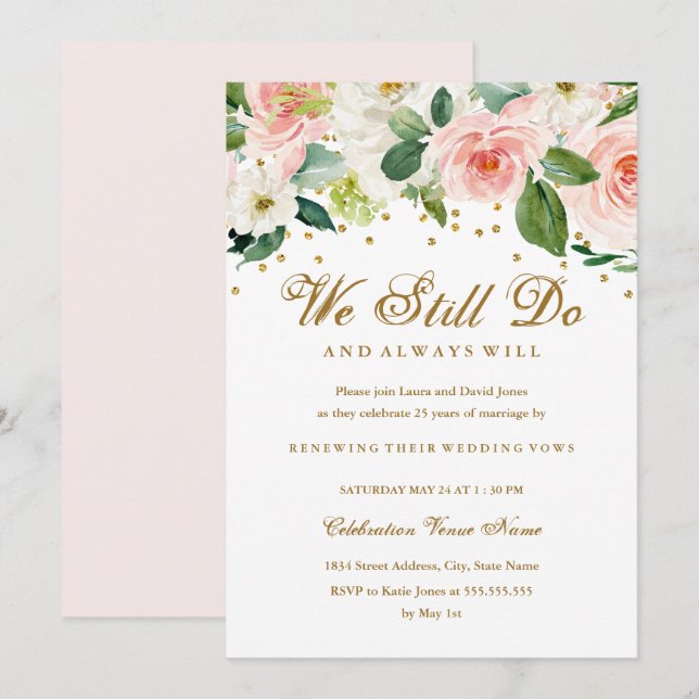 Invitation Renouvellement de Voeux à l'aquarelle en Or Rose (Devant / Derrière)