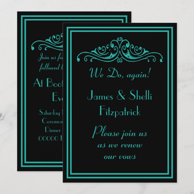 Invitation Renouvellement de vœux de mariage sarcelle et noir (Devant / Derrière)