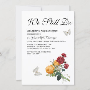 Invitation Renouvellement de Voeux de Roses Rouges Jaunes Rus
