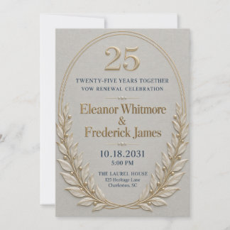Invitation Renouvellement de Vœux Élégant Ivoire Or 25ème Ann