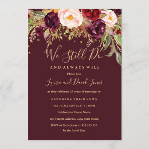 Invitation Renouvellement de Voeux Rouge Bourgogne Floral