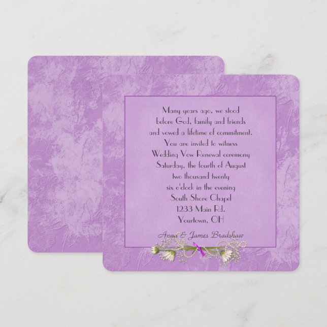 Invitation Renouvellement de Vow Mariage rose floral (Devant / Derrière)