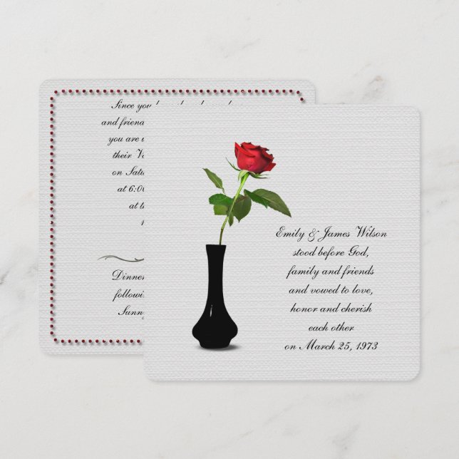 Invitation renouvellement des voeux du mariage rose rouge (Devant / Derrière)