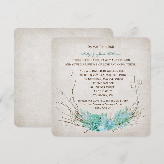 Invitation Renouvellement du voeu mariage - bouquet de brindi (Devant / Derrière)