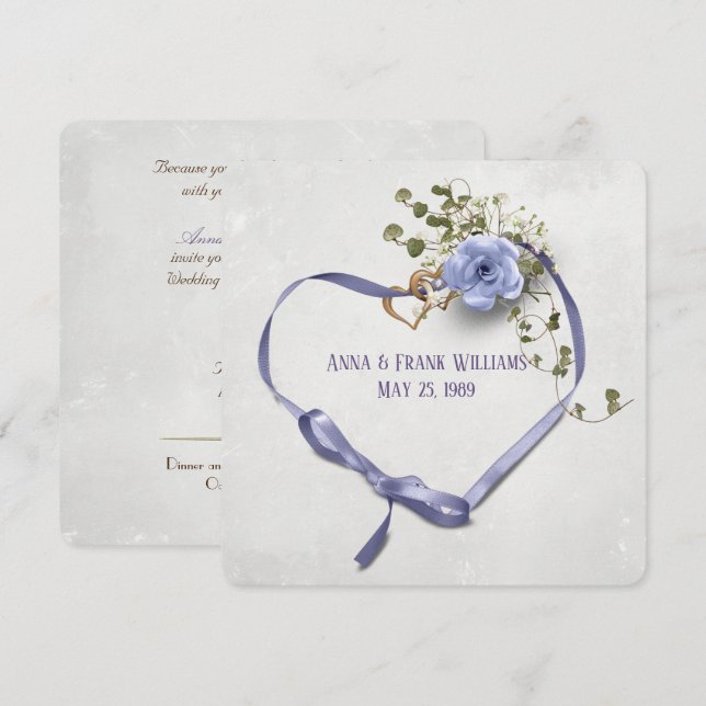 Invitation Renouvellement du voeu mariage - coeur de ruban vi (Devant / Derrière)