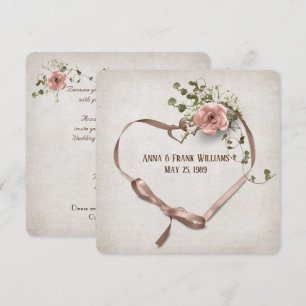 Invitation Renouvellement du voeu mariage - Coeur ruban avec 