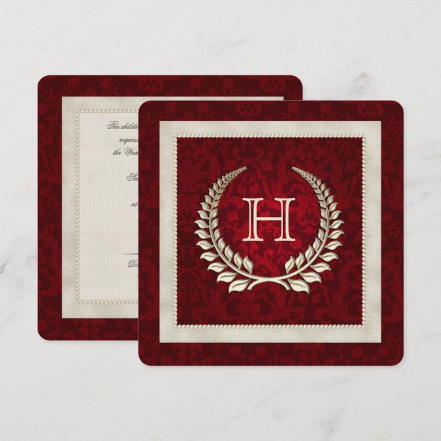 Invitation Renouvellement du voeu mariage de damas rouges et  (Devant / Derrière)