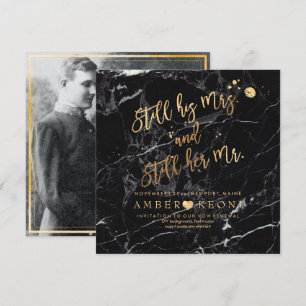 Invitation Renouvellement Vow PixDezines/Marbre Or/Noir Faux