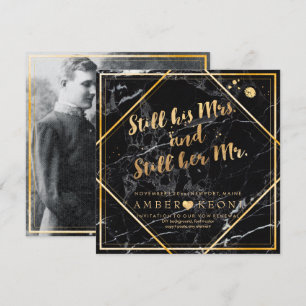 Invitation Renouvellement Vow PixDezines/Marbre Or/Noir Faux