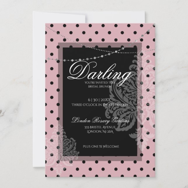 Invitation Repas de mariage rose points noirs save the date  (Devant)