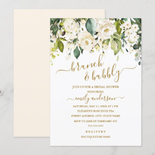 Invitation Repas de midi Bubbly Mariage Shower Rose Blanc Or
