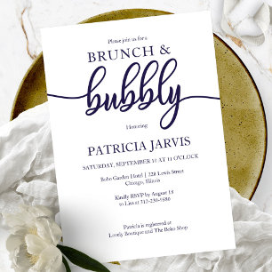 Invitation Repas de midi et de bulles bleu marine blanc Showe
