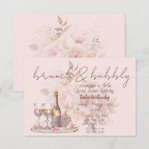 Invitation Repas de midi rose et vin pétillant pour la douche