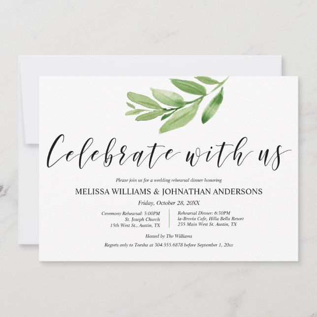 Invitation Repas et dîner Mariage rustique verdoyant (Devant)