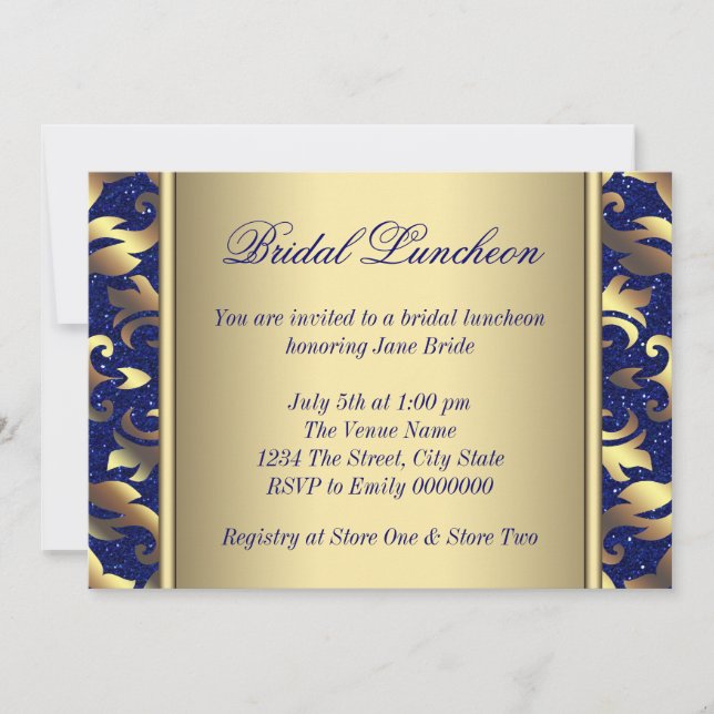 Invitation Repas Royal Blue et Gold Bridal (Devant)