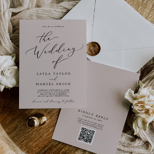 Invitation Repère de lavage Bleu rose QR Code Mariage arrière