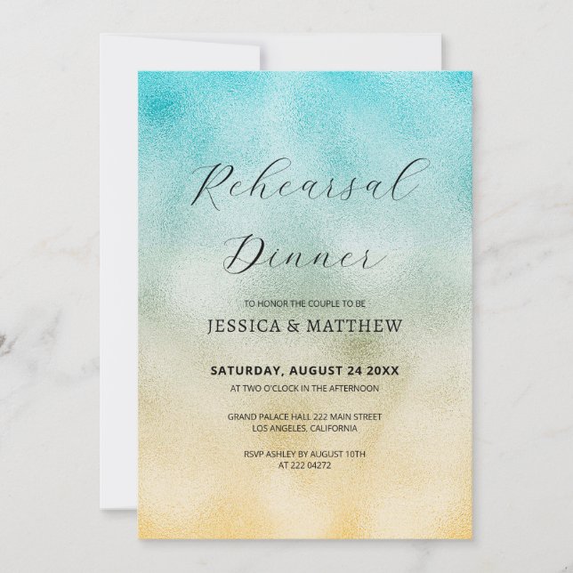 Invitation Répétition Aqua et Gold Ombre Foil (Devant)