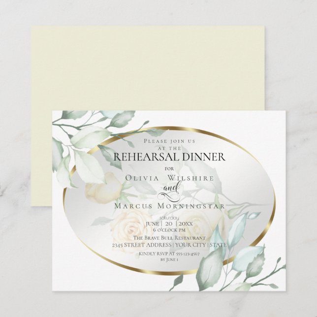 Invitation Répétition | Aquarelle Ivoire Jaune Blush Roses (Devant / Derrière)