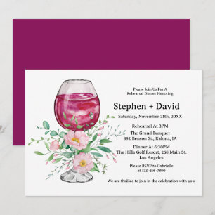 Invitation Répétition de dîner de verre à vin aquarelle flora