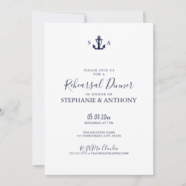 Invitation Répétition de l'Ancre bleue de la marine nautique (Devant)