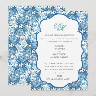 Invitation Répétition de mariage au sucre filé et bleu de par