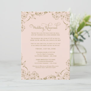 Invitation Répétition de mariage avec rose et or Flourish