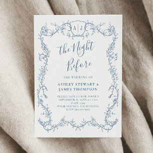 Invitation Répétition de mariage botanique, la veille en bleu
