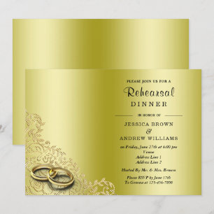 Invitation Répétition de mariage chic or décoratif et anneaux