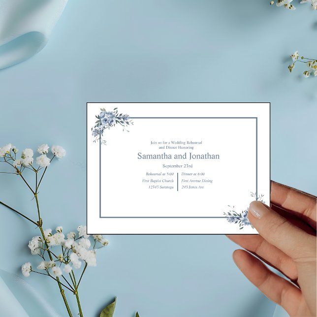 Invitation Répétition de Mariage moderne Dusty Blue Floral (Créateur téléchargé)