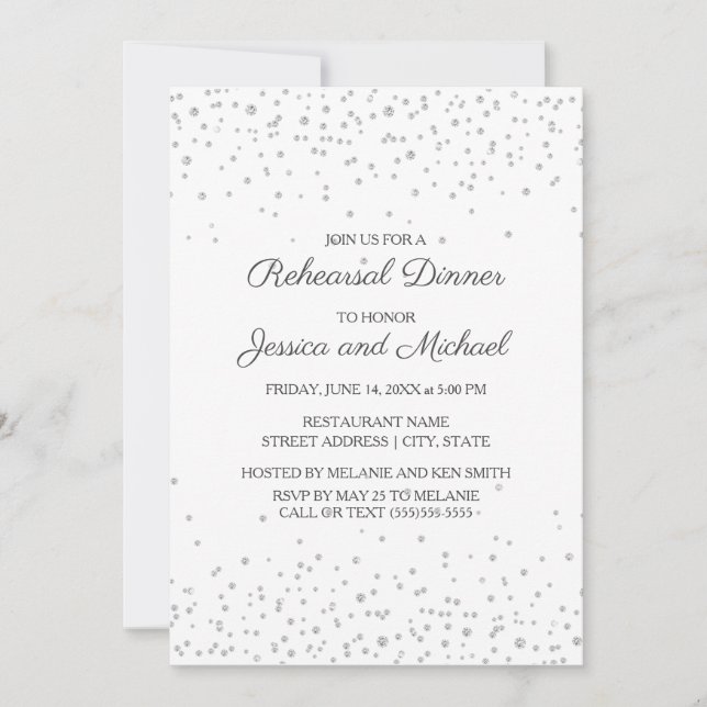 Invitation Répétition de mariage paillettes diamant argent bl (Devant)