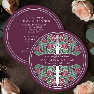 Invitation Répétition de mariage royal avec épée argent mauve