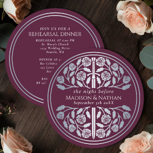 Invitation Répétition de mariage royal avec épée argent mauve