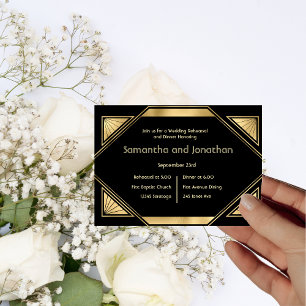 Invitation Répétition de mariage vintage glamour Art déco