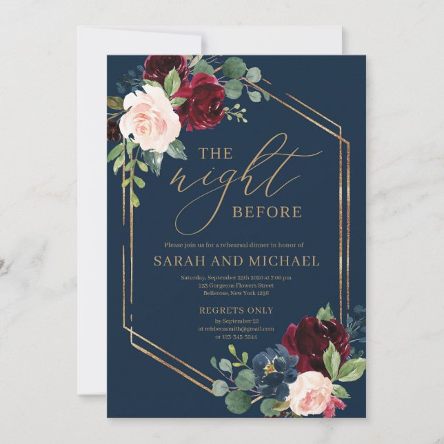 Invitation Répétition des mariages de la marine à fleurs rose (Devant)