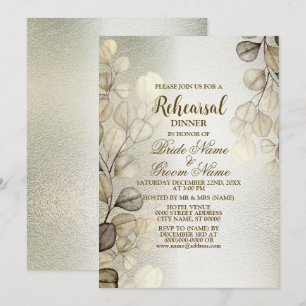 Invitation Répétition Diner Partie Aquarelle Or Eucalyptus