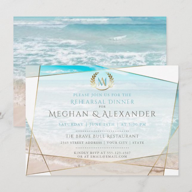 Invitation Répétition du diner de mariage | Plage moderne de  (Devant / Derrière)