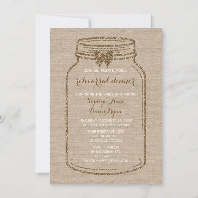 Invitation Répétition du diner de mariage | Toile Mason Jar (Devant)