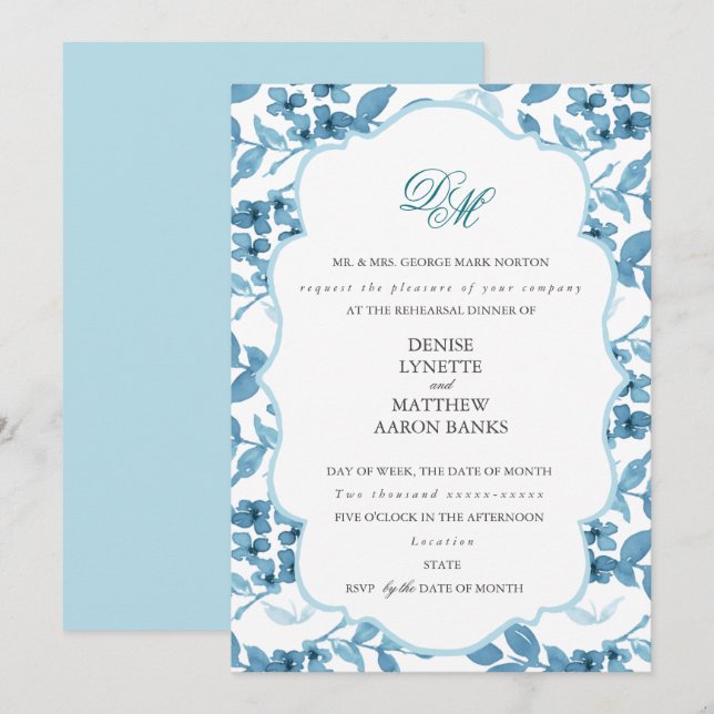 Invitation Répétition du sucre et du Mariage bleu Skydiver (Devant / Derrière)