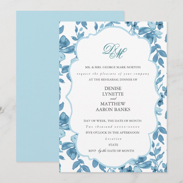 Invitation Répétition du sucre et du Mariage bleu Skydiver (Devant / Derrière)