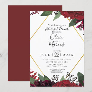 Invitation RÉPÉTITION   Élégant Floral de Bourgogne-Bourgogne