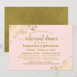 Invitation Répétition et dîner Mariage Gold & Blush