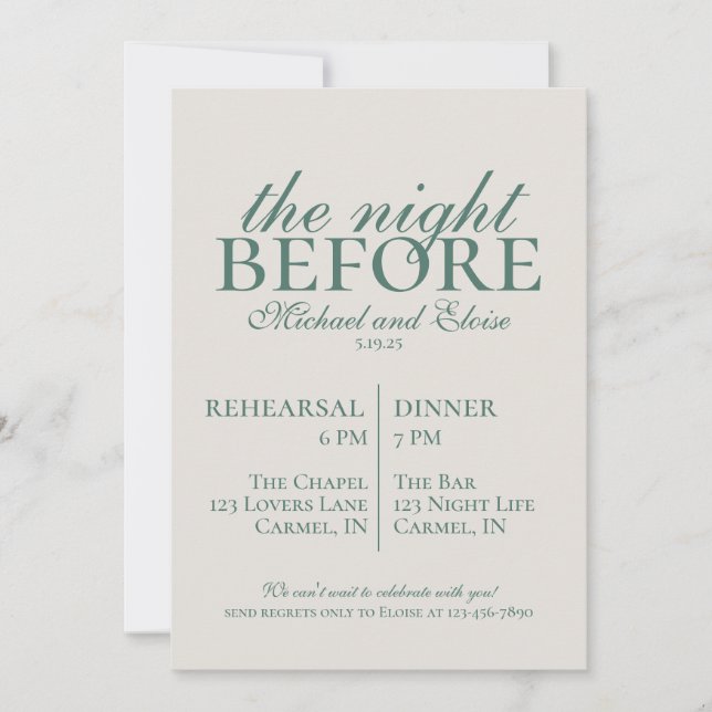 Invitation Répétition La Nuit Avant Le Mariage Sage Green (Devant)